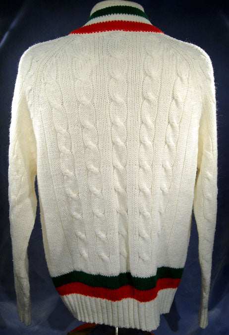 Men's Classic Retro Izod Tennis Sweaters Green/Red Stipes