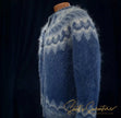 Men's Icelandic wool hand-knit blue cardigan sweater with traditional yoke design