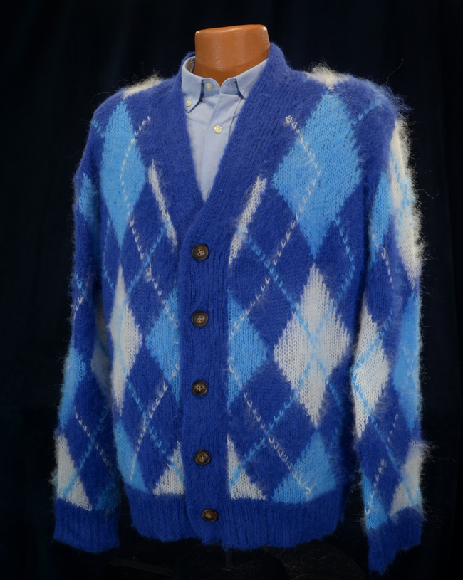 Men's Mohair Cardigan Lightweight Argyle pattern