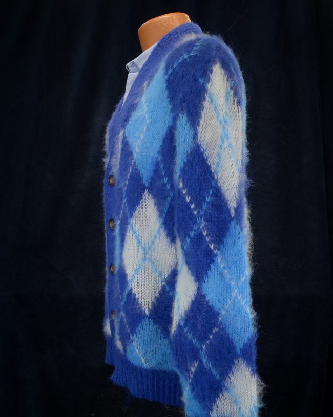 Men's Mohair Cardigan Lightweight Argyle pattern