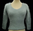 Woman's sexy cropped 3/4-sleeve angora ribbed V-neck sweater pullover