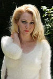 Women's Sexy Angora Sweater cropped 3/4-sleeve angora ribbed cling-fit V-neck sweater
