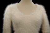 Woman's sexy cropped 3/4-sleeve angora sweater in soft ivory white