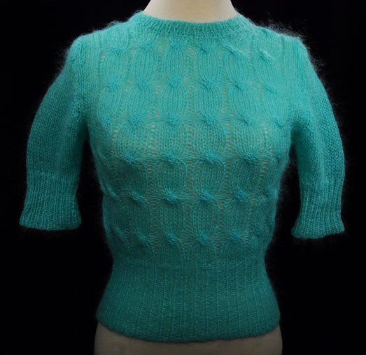 Hellgrüner Kurzarm-Mohairpullover für Mädchen
