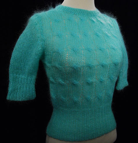 Hellgrüner Kurzarm-Mohairpullover für Mädchen