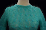 Girl's pale-green short-sleeve mohair sweater summer-weight crewneck