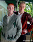 Men's retro zipper-front gray mohair cardigan with diamond design small size 42