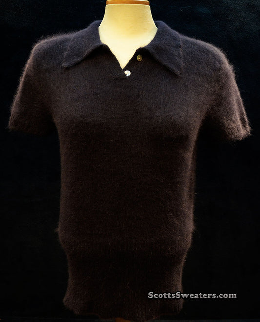 Woman's Navy-blue Short-Sleeve Polo-neck Angora Sweater by The Limited