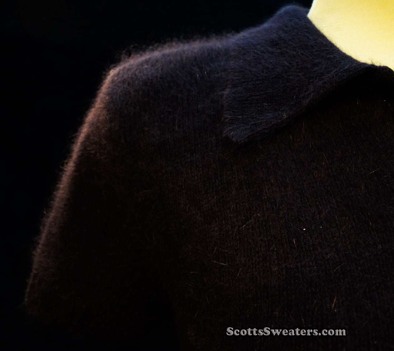 Woman's navy-blue short-sleeve angora polo-neck sweater by The Limited, soft and fuzzy texture, medium size