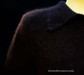 Woman's navy-blue short-sleeve angora polo-neck sweater by The Limited, soft and fuzzy texture, medium size
