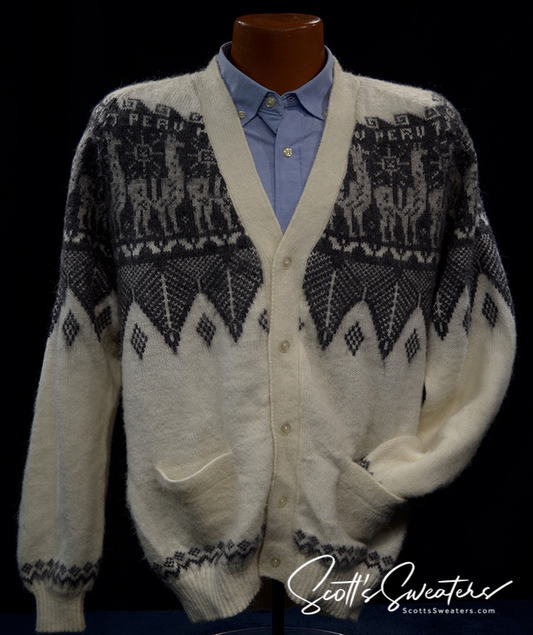 Weicher Alpaka-Cardigan für Herren mit Azteken-Design