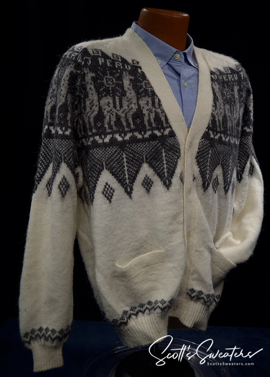 Weicher Alpaka-Cardigan für Herren mit Azteken-Design