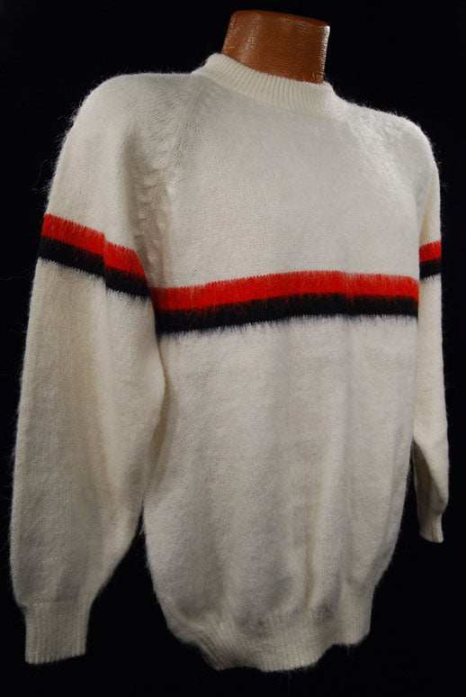 Men's Alpaca Sweater White with Stripes