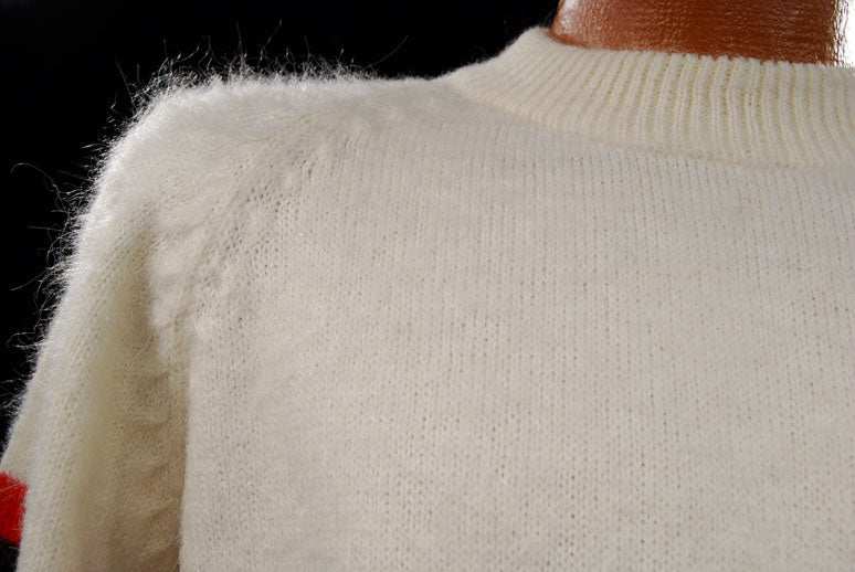 Men's Alpaca Sweater White with Stripes