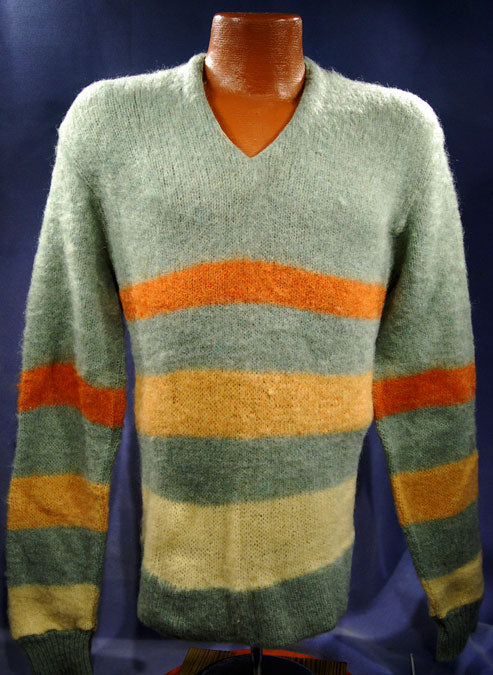 Retro Hellgrüner Mohair-Pullover mit V-Ausschnitt