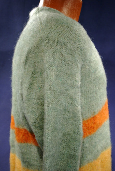 Retro Hellgrüner Mohair-Pullover mit V-Ausschnitt