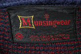 Munsingwear label on retro classic mohair block-pattern V-neck sweater in blue, red, and green squares, size medium