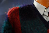 Retro classic original mohair V-neck pullover with blue, red, and green block pattern by Munsingwear, medium size