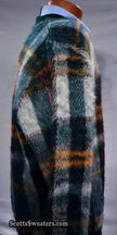 Vintage mohair sweater with classic retro shaggy plaid design and V-neck style