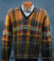 Vintage mohair sweater with shaggy plaid pattern and V-neck retro design