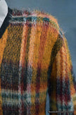 Vintage mohair sweater with classic retro shaggy plaid and V-neck design