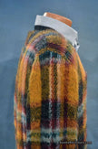 Vintage mohair sweater with retro shaggy plaid pattern and V-neck design