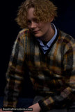Classic retro plaid mohair sweater with V-neck and shaggy texture from 1970s style