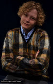 Vintage 1960s-70s mohair sweater with shaggy plaid pattern and V-neck design