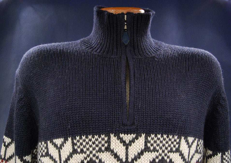 Men's Nautica Zip-Neck pullover sweater in soft wool blend with white angora design, size X-Large