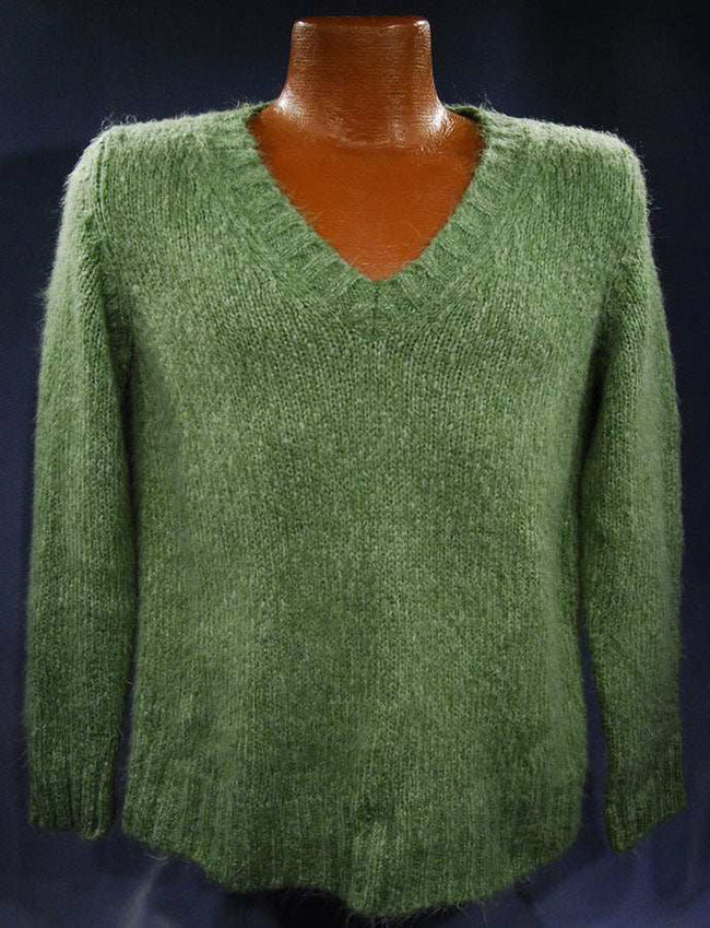Woman's sage-green fuzzy V-neck pullover sweater by NEW YORK & Co. in small-medium size