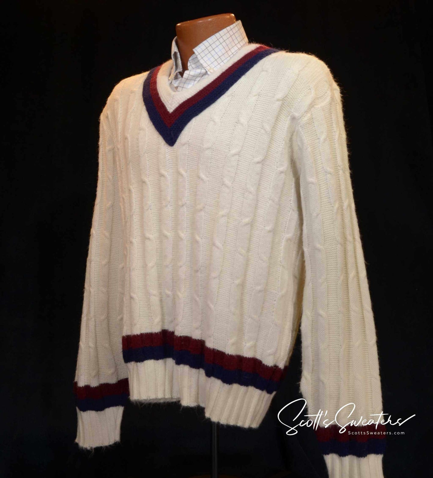 Men's Tennis Sweater 1960s retro V-neck cable-knit pullover by Penney