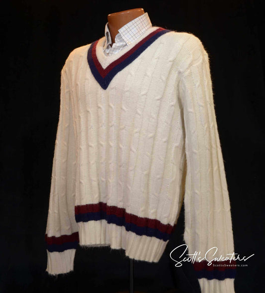 Men's Tennis Sweater 1960s retro V-neck cable-knit pullover by Penney
