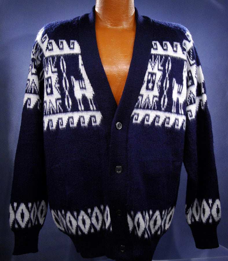 Men's Alpaca Sweater Cardigan Aztec Design Soft