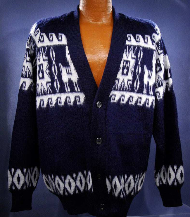 Men's Alpaca Sweater Cardigan Aztec Design Soft