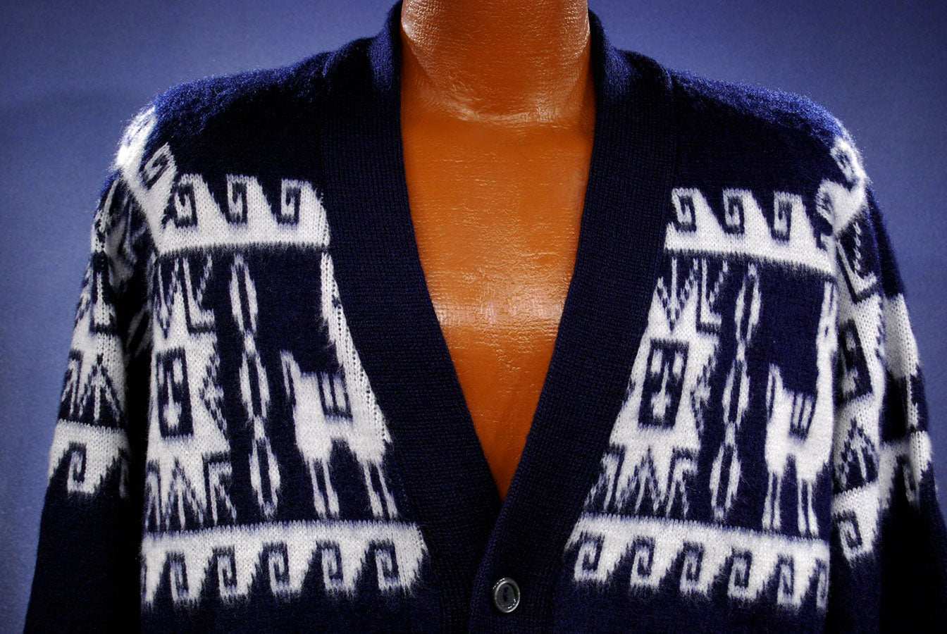 Men's Alpaca Sweater Cardigan Aztec Design Soft