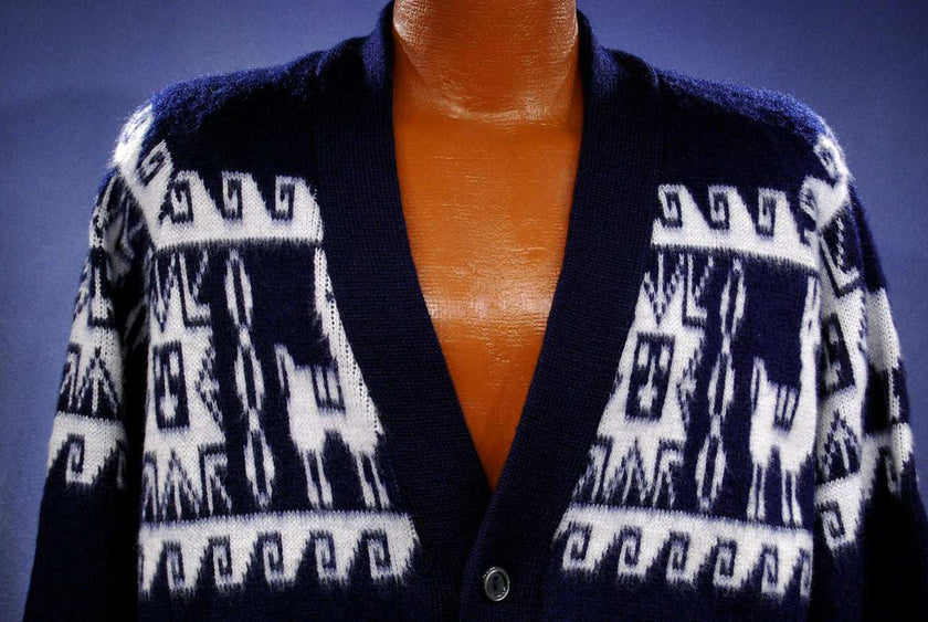 Men's Alpaca Sweater Cardigan Aztec Design Soft