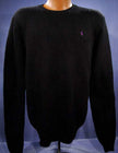 Men's black cotton crewneck pullover sweater by Polo Ralph Lauren with long sleeves and purple logo embroidery