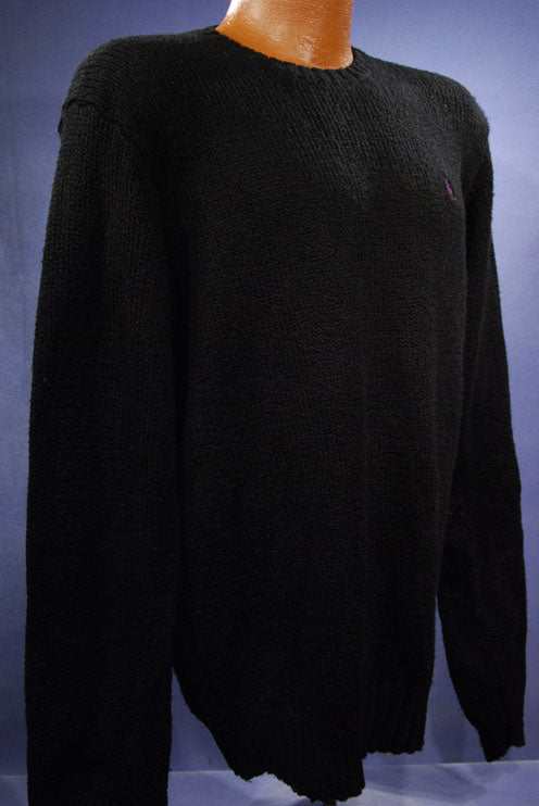 Men's black cotton crewneck pullover sweater by Polo Ralph Lauren in large size