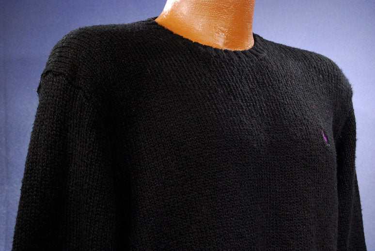 Men's black cotton crewneck pullover sweater by Polo Ralph Lauren in large size