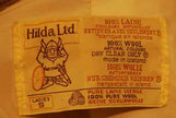 Label of woman's Icelandic wool coat by Hilda Ltd showing 100% pure wool and natural colors made in Iceland.