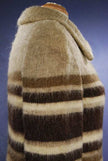 Rare brown three-tone striped woman's Icelandic wool coat by Hilda Ltd with nylon lining, size small.