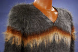 Grey alpaca V-neck sweater with orange stripes and lama design, ultra-soft and made in Bolivia