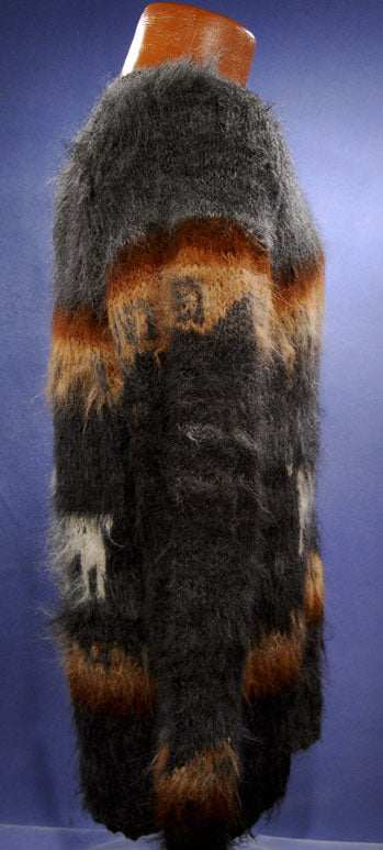 Ultra-soft grey alpaca V-neck sweater with orange chest stripes and llama design by Scott's Sweaters