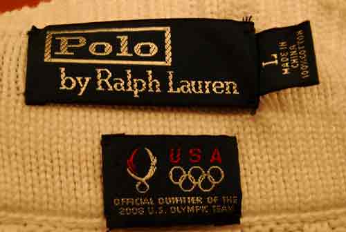 Polo Ralph Lauren USA Olympic cable-knit sleeveless cotton tennis sweater vest label close-up