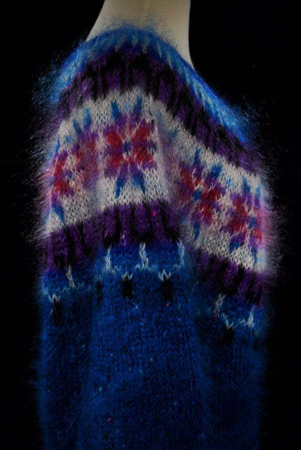 Colorful woman's mohair cardigan sweater with Icelandic design and metal buttons
