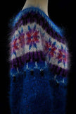 Colorful woman's mohair cardigan sweater with Icelandic design and metal buttons