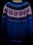 Colorful woman's mohair cardigan sweater with Icelandic design and metal buttons