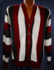Men's retro striped red white grey faux mohair button-front cardigan sweater size small Brent