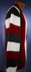 Men's retro striped red white grey faux mohair cardigan sweater Brent size small