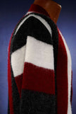 Men's retro striped red white grey faux mohair cardigan sweater size small by Brent